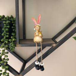 Resin Rabbit Christmas Ornament Dangling Legs, Santa Hat, Gold Star - thumbnail 2