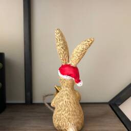 Resin Rabbit Christmas Ornament Dangling Legs, Santa Hat, Gold Star - thumbnail 3