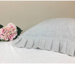 Linen Ticking Striped Sham Cover With Pleated Ruffles, Exquisite Pillow Cover