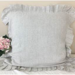 Linen Ticking Striped Sham Cover With Pleated Ruffles, Exquisite Pillow Cover - thumbnail 2
