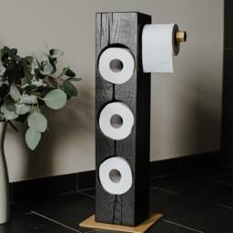 Handmade Black Oak Toilet Paper Holder, Gold Metal Base - thumbnail 2