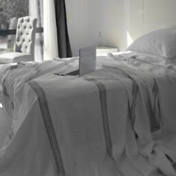 Heavy Linen Bed Cover Queen/King, Grayish Blue Stripes - thumbnail 4