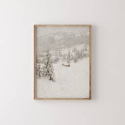 Snowy Winter Landscape Print, Vintage Christmas Wall Art, Nordic Farmhouse Poster, Digital Snow Forest Printable, Neutral Art Painting - thumbnail 3