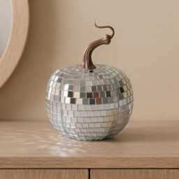 Mirror Tile Disco Pumpkin Sparkly Halloween Mantel Decor - thumbnail 2
