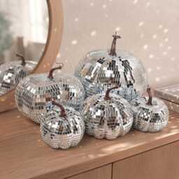 Mirror Tile Disco Pumpkin Sparkly Halloween Mantel Decor