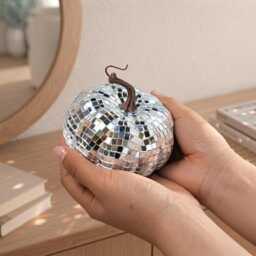Mirror Tile Disco Pumpkin Sparkly Halloween Mantel Decor - thumbnail 4