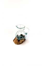 Handmade Jug With Handle Recycled Glass & Teak Root Vases Molten Art Decor Unique Eco Friendly Home Gift Table Garden Decoration - thumbnail 1