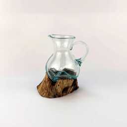 Handmade Jug With Handle Recycled Glass & Teak Root Vases Molten Art Decor Unique Eco Friendly Home Gift Table Garden Decoration - thumbnail 2