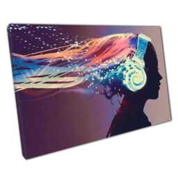 Enchanting Luminous-Haired Woman With Headphones Digital Art Canvas Print For Home Decor - thumbnail 1