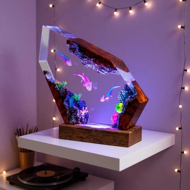 Axolotl Resin Lamp, Handmade Ocean Desk Night Light - image 1