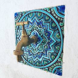 3 Turquoise Ceramic Tile Wall Hangings Handmade Ethnic Decor - 20cm/7.9 - thumbnail 4