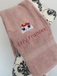 Unicorn Head Towel - Personalised Face Cloth/Hand Bath = Embroidered