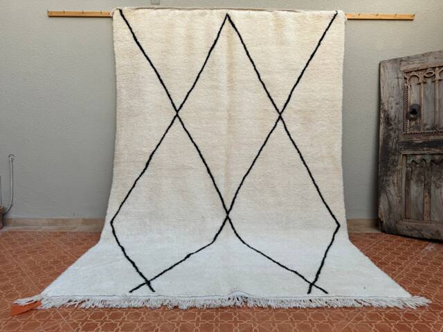 Handknotted Beni Ourain Rug 7x10 White Lamb Wool Moroccan - image 1