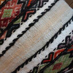 50cm - 20Inch Vintage Kilim Cushion Cover Handwoven - Colourful Brocaded Bands On Off White - thumbnail 3
