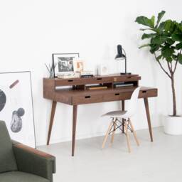 Heim - Mid Century Modern Walnut Desk With Storage Shelf & Monitor Stand - thumbnail 2
