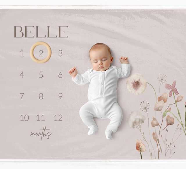 Milestone Blanket Girl Personalised Pink Monthly Baby Mat - image 1
