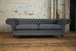 British Handmade Graphite Grey Velvet 3.5 Seater Chesterfield Sofa - Reflex Foam Cushion Seat - thumbnail 1