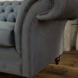 British Handmade Graphite Grey Velvet 3.5 Seater Chesterfield Sofa - Reflex Foam Cushion Seat - thumbnail 2