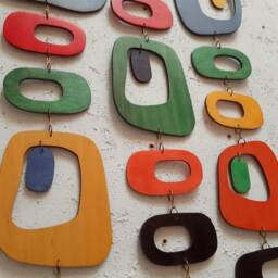 Mid Century Modern Wood Wall Hanging Retro Mobile Art, Colorful Plywood - thumbnail 4