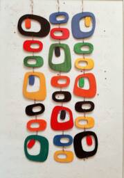 Mid Century Modern Wood Wall Hanging Retro Mobile Art, Colorful Plywood