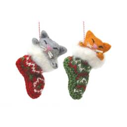 Felted Cat Christmas Stocking Ornament - 100% Wool, Fair Trade Decoration - thumbnail 4