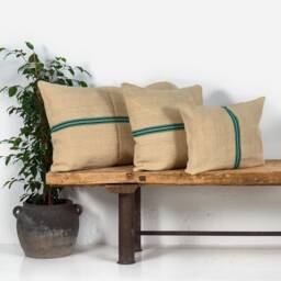 Antique Green Striped Linen Cushion - thumbnail 1