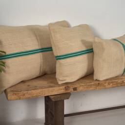 Antique Green Striped Linen Cushion - thumbnail 3