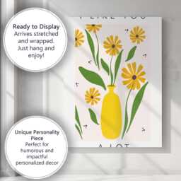 Yellow Floral Bouquet in Bright Mustard Vase Scandinavian Botanical Illustration Canvas Wall Art Print Decor Picture Ready To Hang - thumbnail 3
