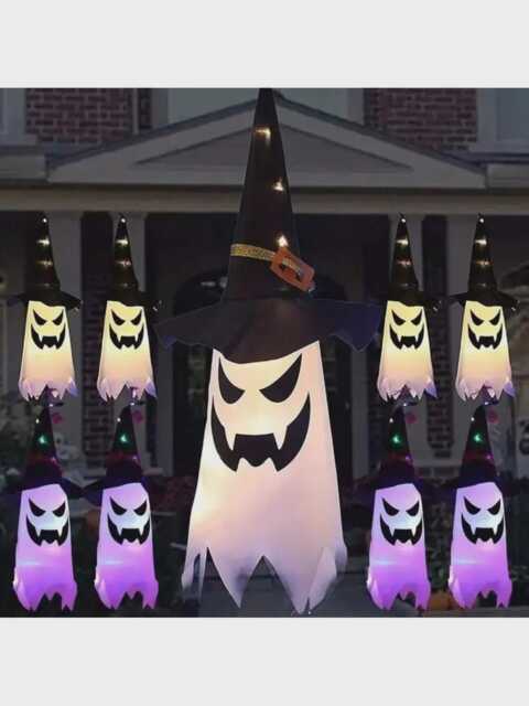 1Pc/5Pcs Halloween Led Light-Up Wizard Hat Hanging Light, Perfect For Creating Spooky Atmosphere, Indoor/Outdoor Decoration - image 1