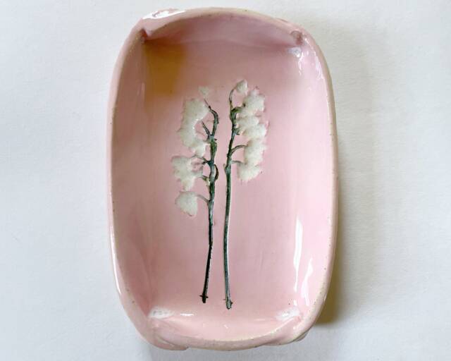 Lily Of The Valley Ceramic Dish Pink Botanical Pottery, Spoon Rest - image 1