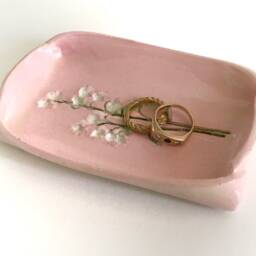 Lily Of The Valley Ceramic Dish Pink Botanical Pottery, Spoon Rest - thumbnail 3