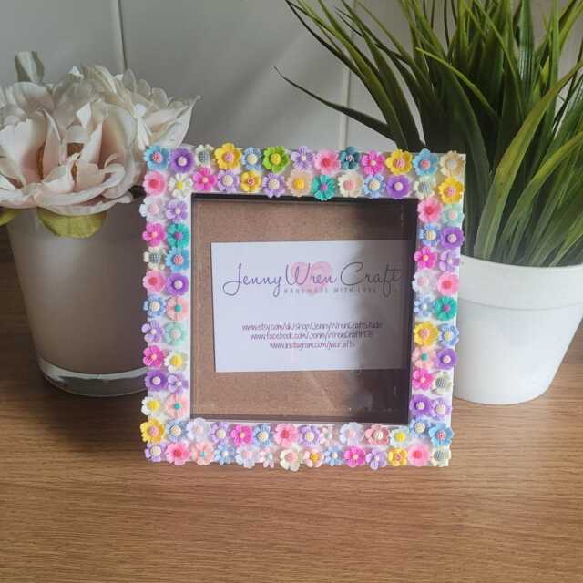 Colourful Resin Flowers Square Photo Frame 4 X Inches - image 1