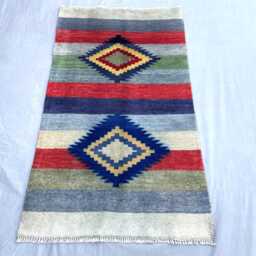 Colorful Geometric Chobi Rug 80x135 cm, Striped Afghan Kilim Style Wool Rug, Small Southwest Area Vibrant Entryway Accent Mat - thumbnail 2