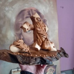 Praying Hands, Cross, Christians Gift, Wooden Sculpture, Feathers, Unique Wood Carving, Sculpture, Heart, Heart, Home Decor - thumbnail 2