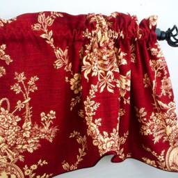 Window Red Valances French Country House , Scallop Valances, Rod Pocket Kitchen, Piping Burgundy Bedroom Bathroom Curtains Wide Treatment - thumbnail 2