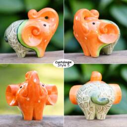 Lucky Ceramic Elephantaloupe Trunk Up Figurine - thumbnail 2