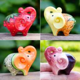 Lucky Ceramic Elephantaloupe Trunk Up Figurine - thumbnail 3