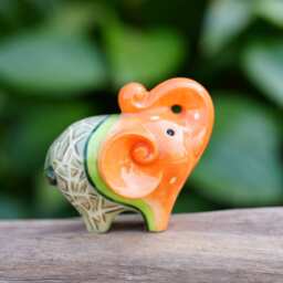 Lucky Ceramic Elephantaloupe Trunk Up Figurine - thumbnail 1