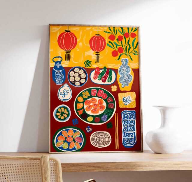 Chinese Food Poster, Asian Print, Oriental Decor, Dinner Table Kitchen Gift - image 1