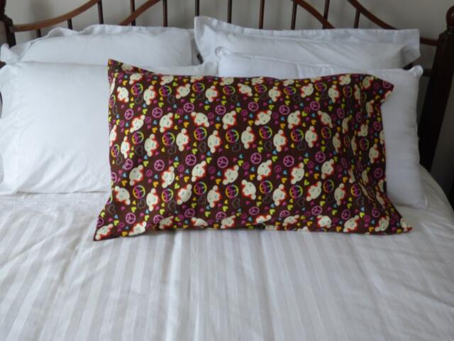 Brown Monkey Face, Hearts & Peace Signs Print Flannel Pillow Case - Standard Size - Free Us Shipping - image 1