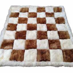 Baby Alpaca Fur Rug, Chess Board Design - New. Several Sizes. Handmade in Peru - thumbnail 2