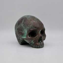 Solid Bronze Patina Mini Human Skull Ornament. Small Replica Plaster Of Paris Skull - thumbnail 3