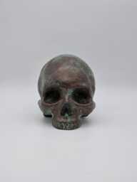 Solid Bronze Patina Mini Human Skull Ornament. Small Replica Plaster Of Paris Skull - thumbnail 1