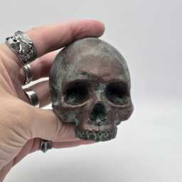 Solid Bronze Patina Mini Human Skull Ornament. Small Replica Plaster Of Paris Skull - thumbnail 4