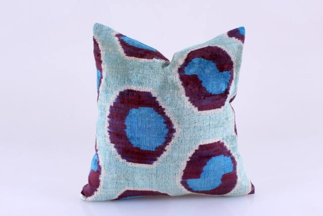 16x16 Ikat Velvet Pillow Cover, Handmade Cushion, Decorative Throw Pillow, Boho Cushion Turkish Home Decor - image 1