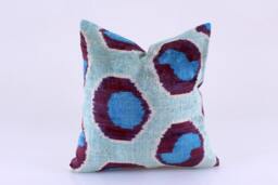 16x16 Ikat Velvet Pillow Cover, Handmade Cushion, Decorative Throw Pillow, Boho Cushion Turkish Home Decor - thumbnail 1