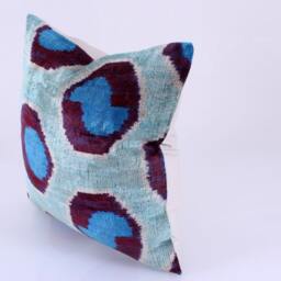 16x16 Ikat Velvet Pillow Cover, Handmade Cushion, Decorative Throw Pillow, Boho Cushion Turkish Home Decor - thumbnail 2