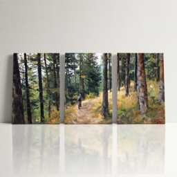 Mountain Biking Pine Forest 3 Panel Split Canvas Wall Art Singletrack Adventure Trail Oil Painting Framed Home Decor Cyclist Gift - thumbnail 3