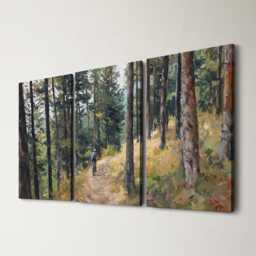 Mountain Biking Pine Forest 3 Panel Split Canvas Wall Art Singletrack Adventure Trail Oil Painting Framed Home Decor Cyclist Gift - thumbnail 1