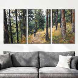Mountain Biking Pine Forest 3 Panel Split Canvas Wall Art Singletrack Adventure Trail Oil Painting Framed Home Decor Cyclist Gift - thumbnail 2